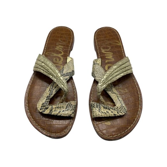 Sam Edelman Cream Reptile Pattern Leather Sandals - Picture 2 of 5